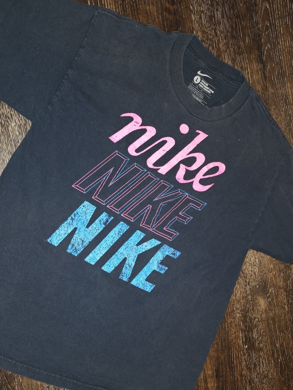 Nike Black Short Sleeve Tee with Pink and Blue Logo Stack